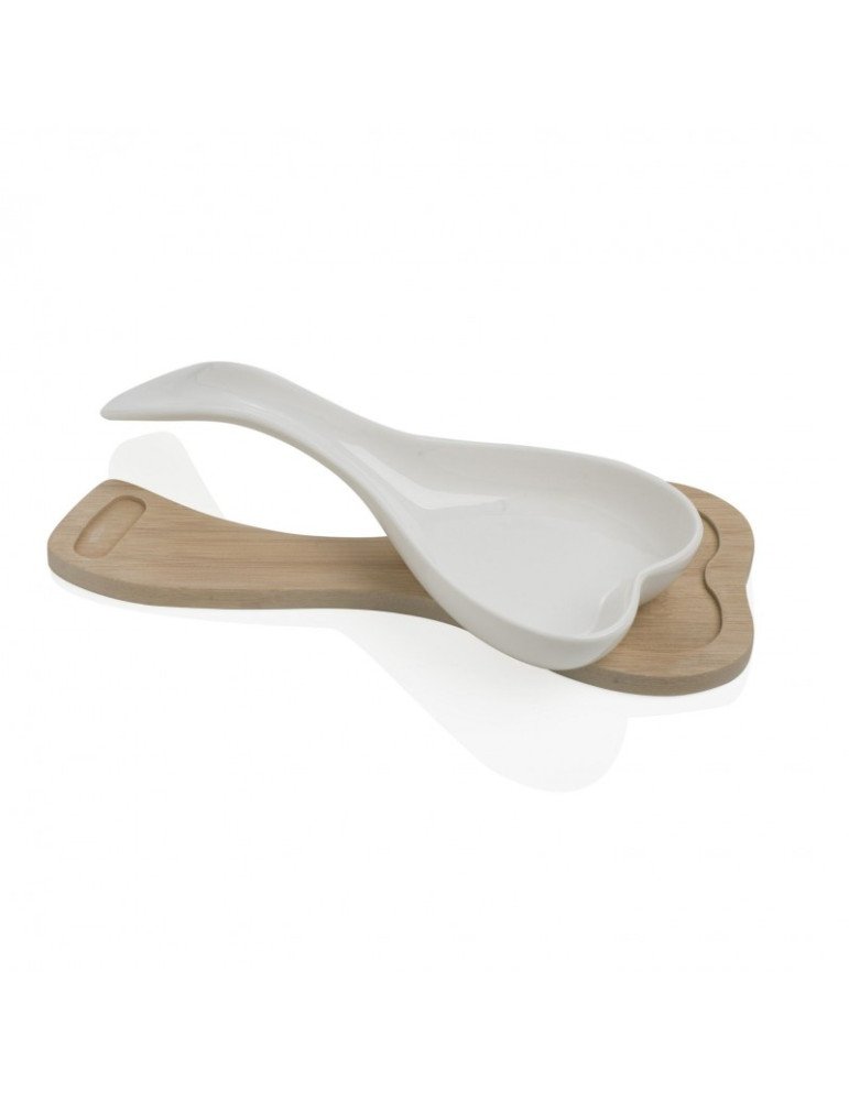 Poggiamestolo cuore porcellana con suppor bamboo natur - 54613
