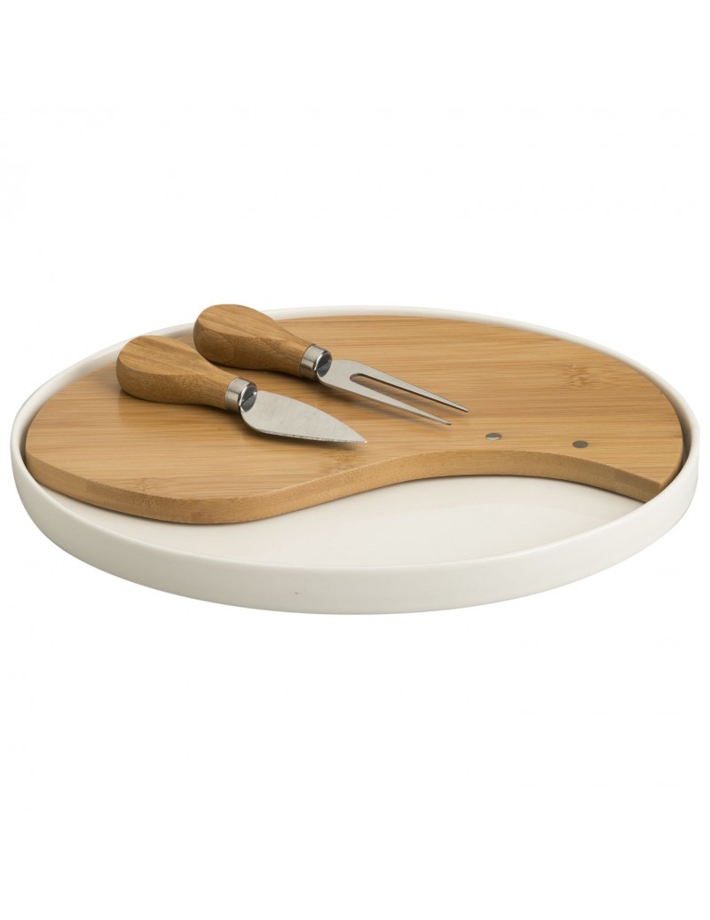 Tagliere porcellana/bamboo con 2coltelli formaggi inox ovale - 54714