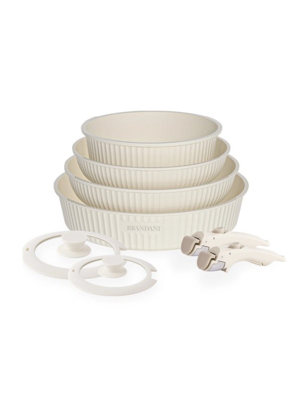 Smart set 8 pz padelle, coperchi e manici alluminio vetro temprato silicone - 80085