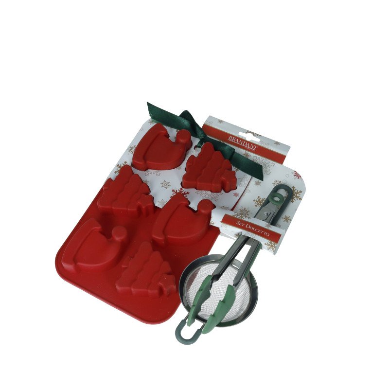 STAMPO BISCOTTI NATALE ROSSO SILICONE CON PINZA SILICONE E SETACCIO INOX - 82050 STAMPO BISCOTTI NATALE ROSSO SILICONE CON PINZA SILICONE E SETACCIO INOX - 82050