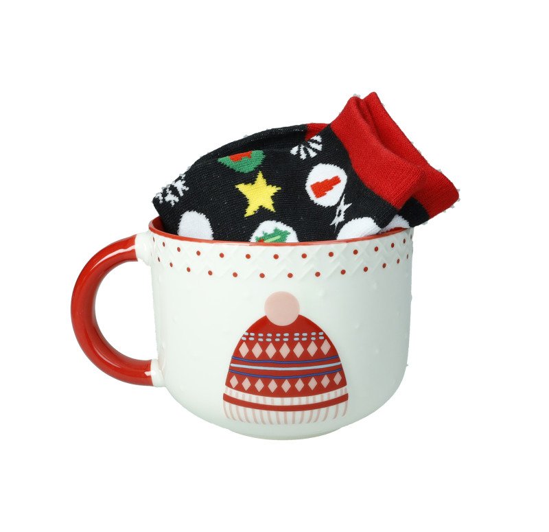 TAZZA COLAZIONE CAPPELLO NEW BONE CHINA CON CALZINI COTONE - 83024