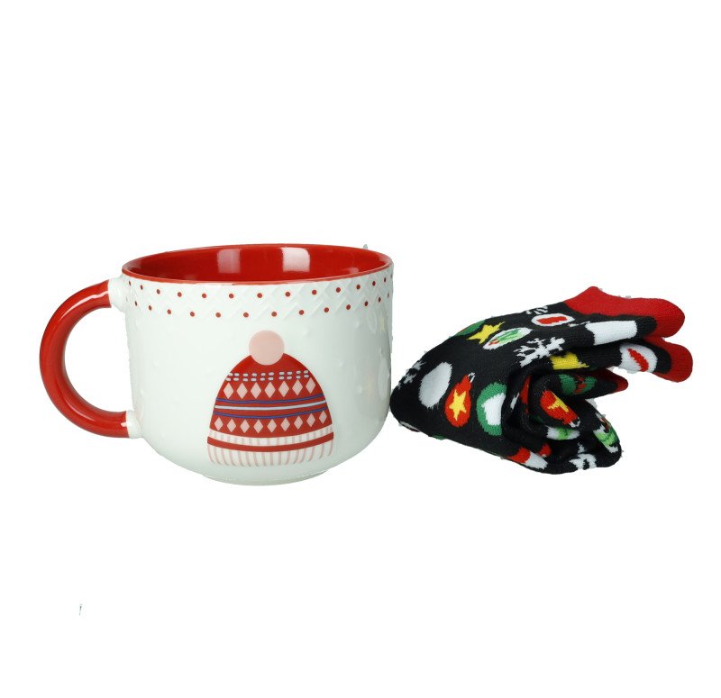 TAZZA COLAZIONE CAPPELLO NEW BONE CHINA CON CALZINI COTONE - 83024