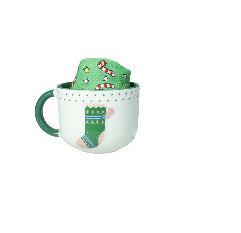 TAZZA COLAZIONE CALZA NEW BONE CHINA CON CALZINI COTONE - 83025