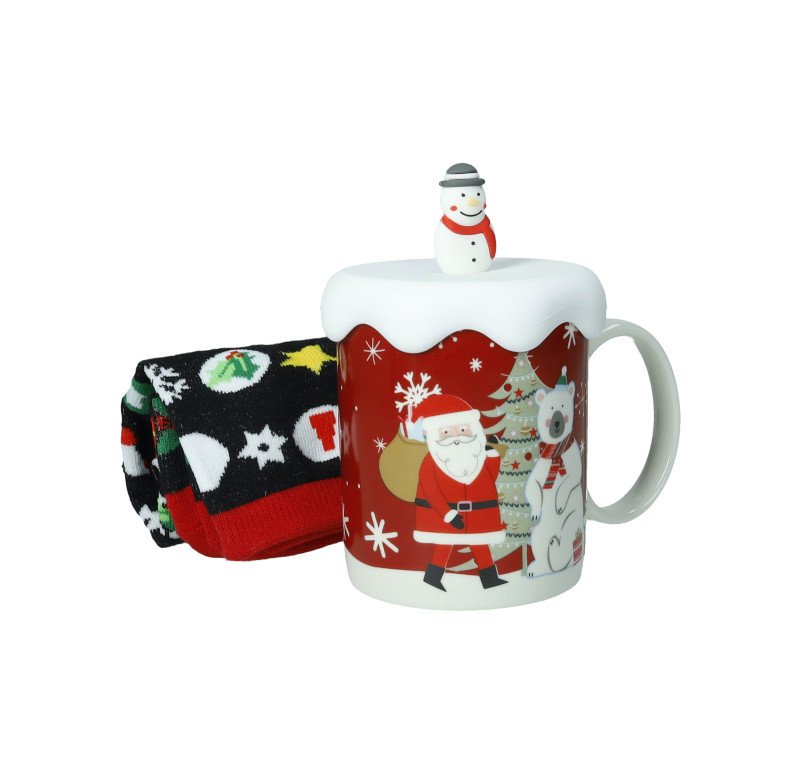MUG NEW BONE CHINA CON TAPPO PUPAZZO SILICONE E CALZINI COTONE - 83027