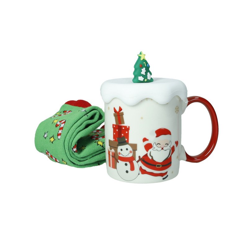 MUG NEW BONE CHINA CON TAPPO ALBERO SILICONE E CALZINI COTONE - 83028