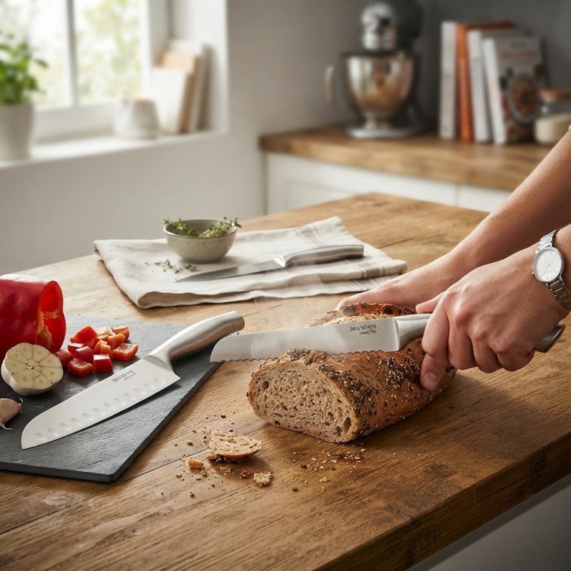 Set 3 pezzi coltello santoku, pane e cucina inox - 83493