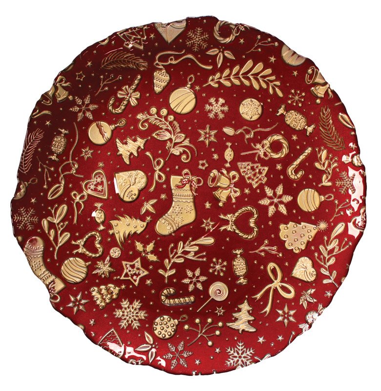 Vassoio christmas rosso cm 38 vetro - 83757