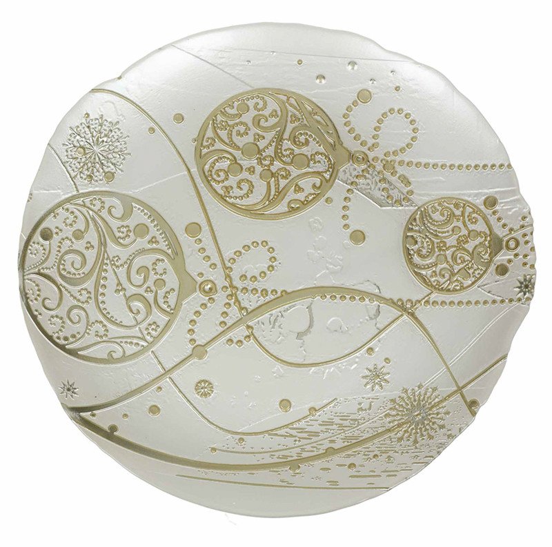 Piatto regalomagia bianco/oro cm 38 vetro - 84389