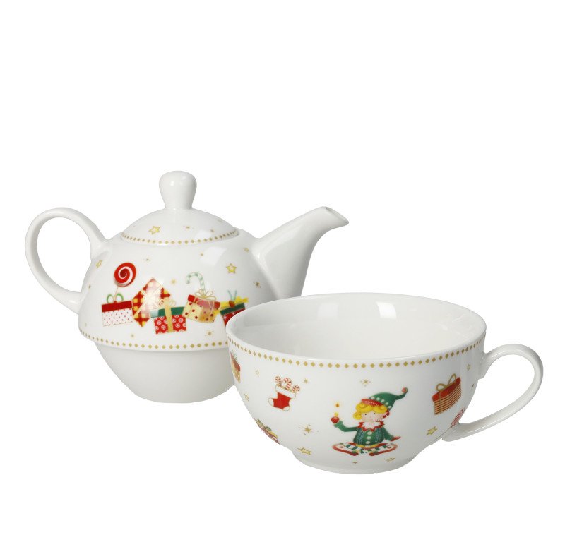 Teiera con tazza elfomagia new bone china (bianco) - 84546