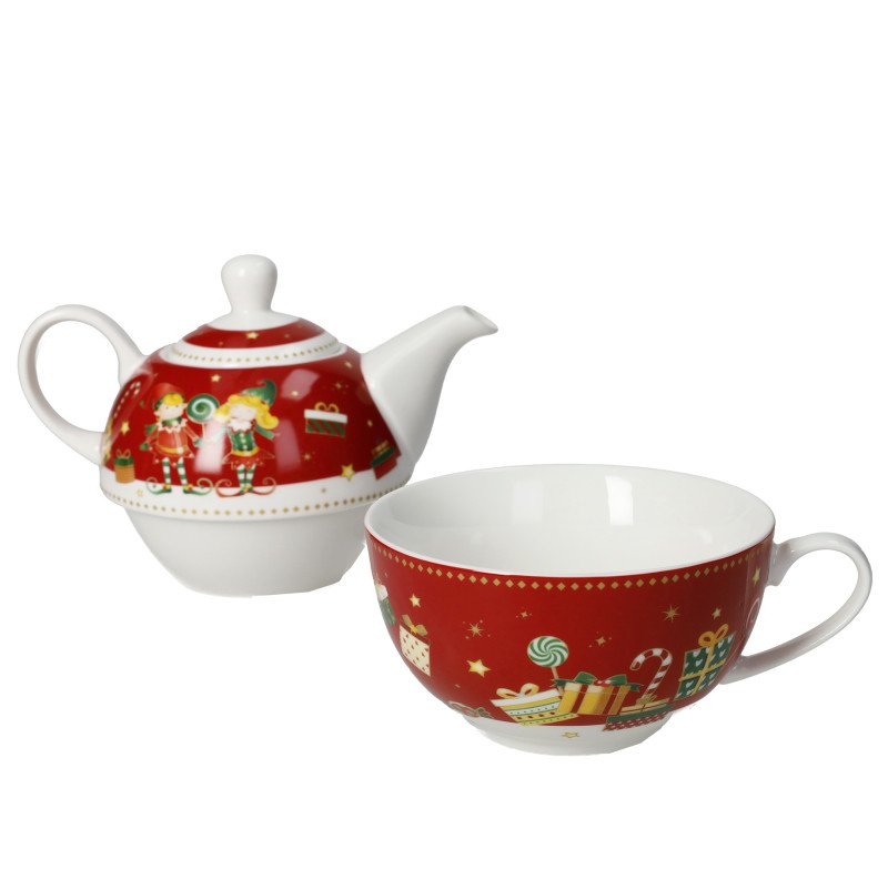 Teiera con tazza elfomagia new bone china (rosso) - 84548
