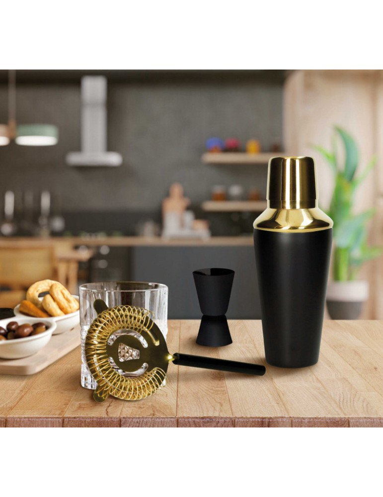 Matt black cocktail shaker set 3pz inox/gold - 87637