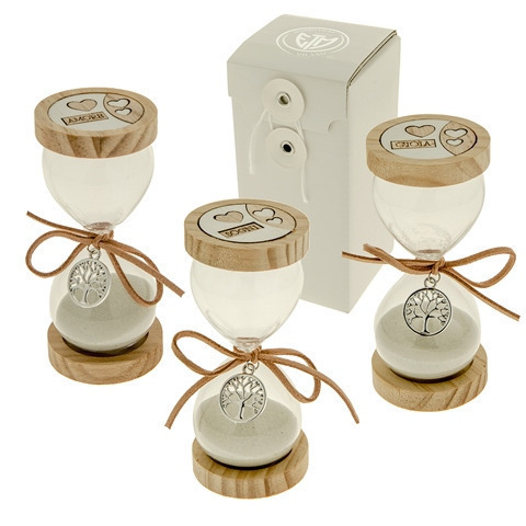 Madera clessidra 3 soggetti assortiti h. 11 con scatola - 07a060 - 07a060