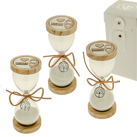 Madera clessidra 3 soggetti assortiti h. 13 con scatola - 07a061 - 07a061