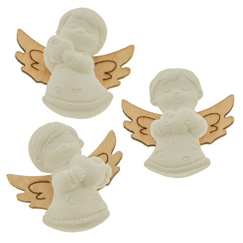 Gesso angelo ali legno 3 soggetti assortiti cm. 4 - 08a066 - 08a066