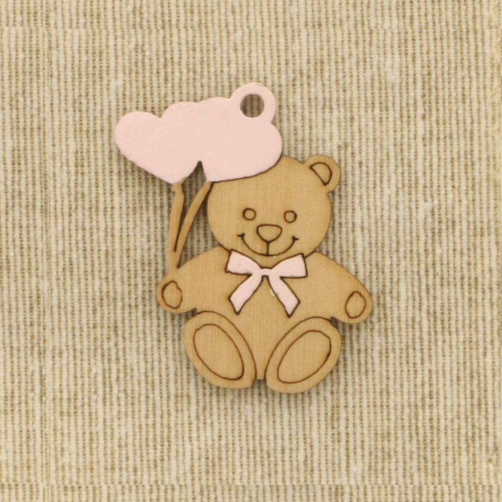 Legno orso cuori rosa cm3,5(bag12) - ca095 - ca095