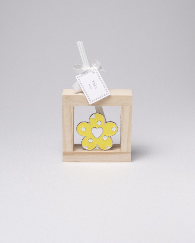 Profumatore decorato medio fiore giallo con bacchette e profumo astuccio e sacchetto - pf2201