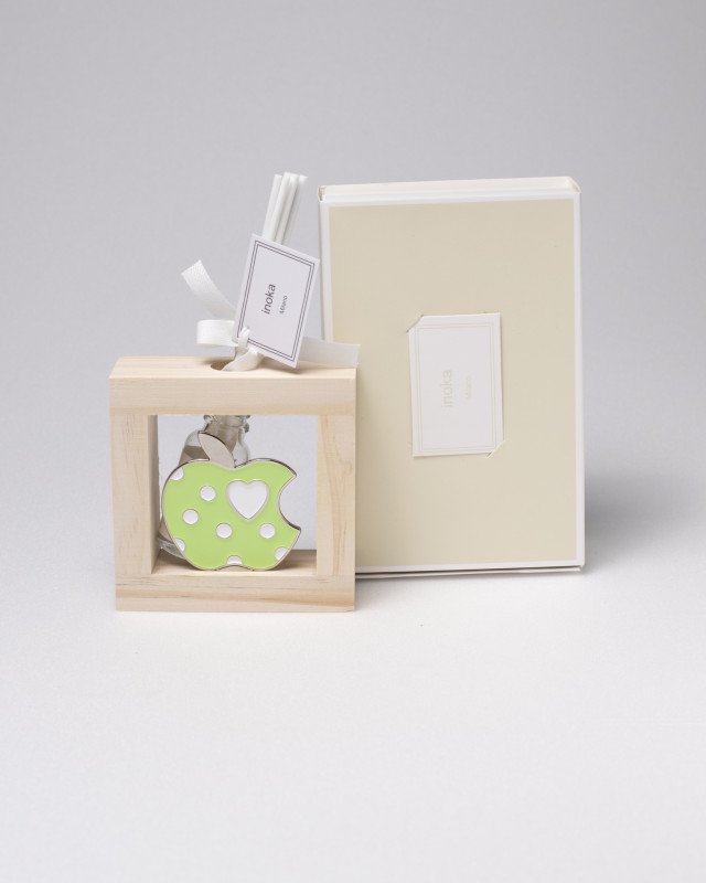 Profumatore decorato medio mela verde con bacchette e profumo astuccio e sacchetto - pf2206