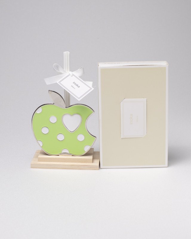 Profumatore decorato grande mela verde con bacchette e profumo astuccio e sacchetto - pf3106