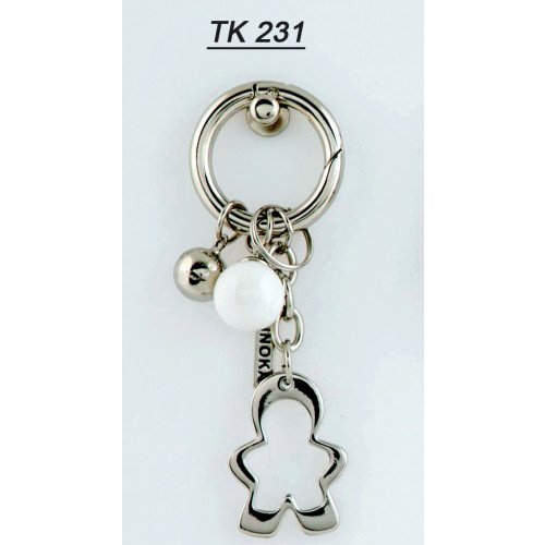 Portachiavi bimbo color oro con pallina azzurra - tk221