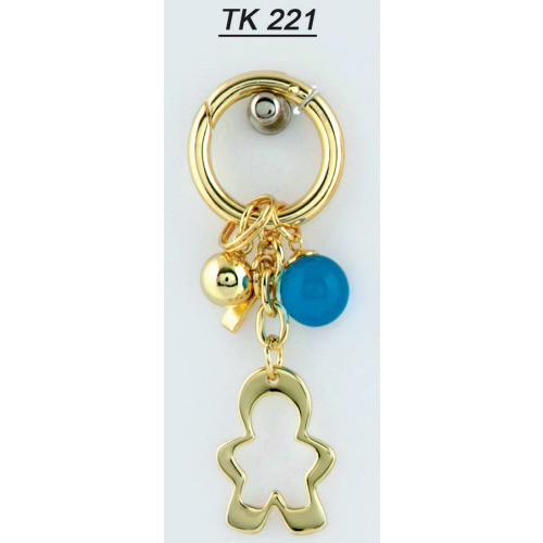 Portachiavi bimbo color oro con pallina azzurra - tk221