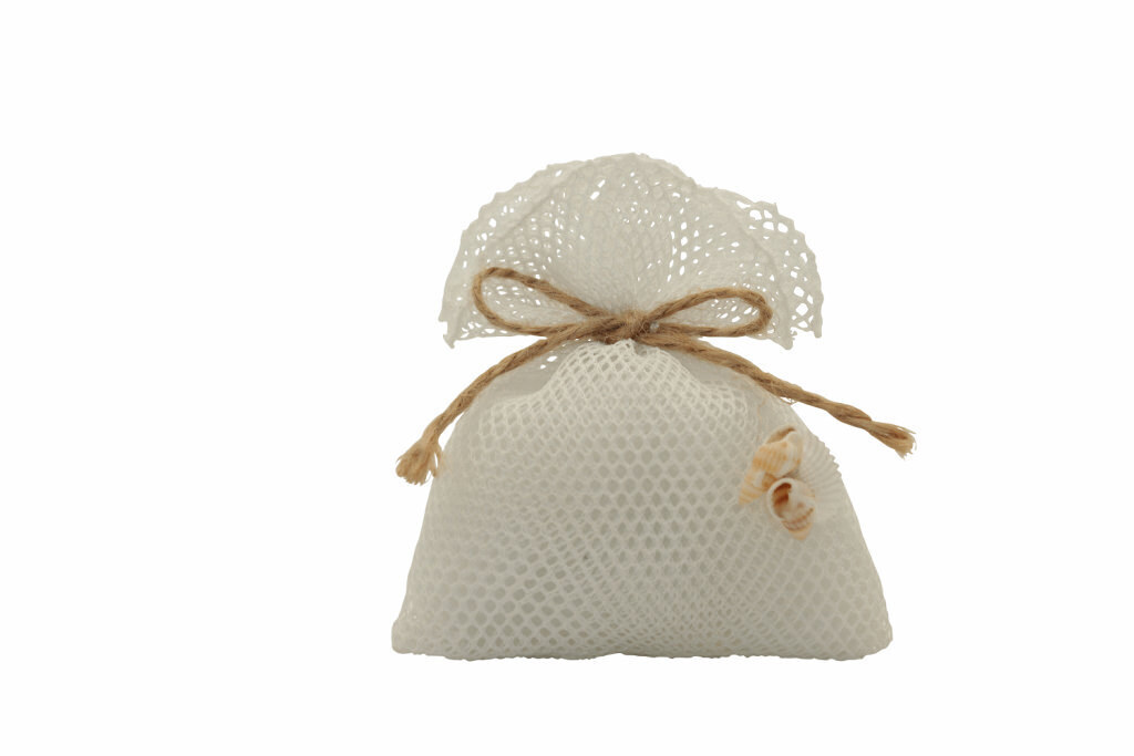 Sacch rett rete + conch mare bianco 10.5x11cm - 091710