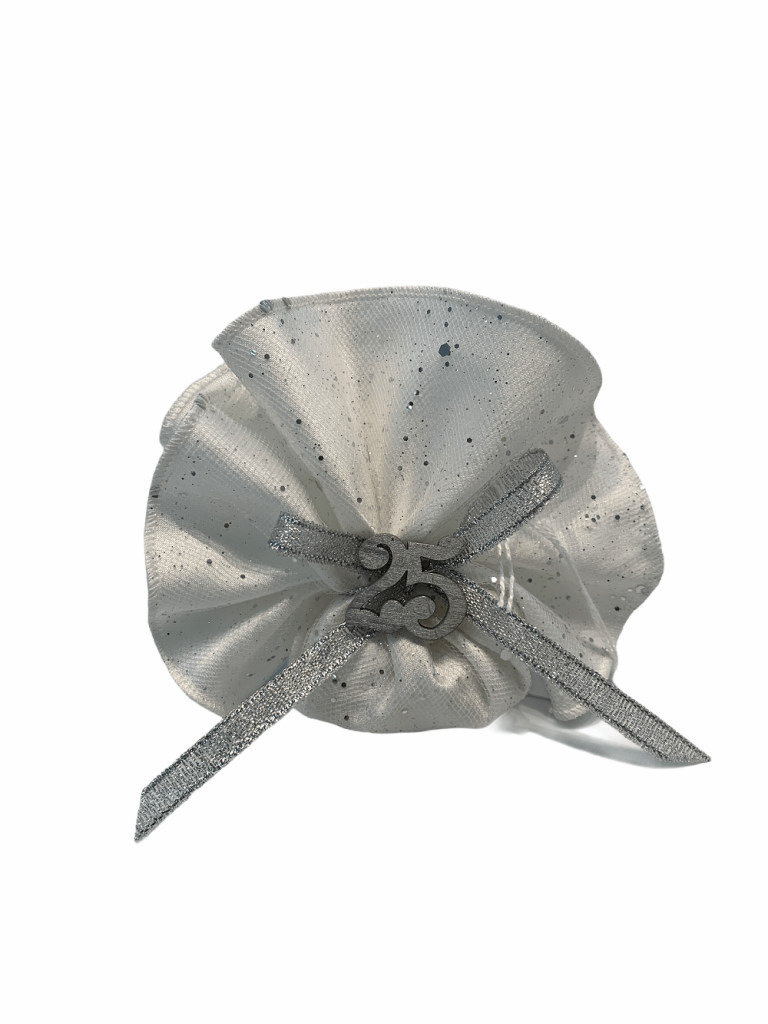 Disco argento con fiocco e 25 anni 24 cm - 091877+18