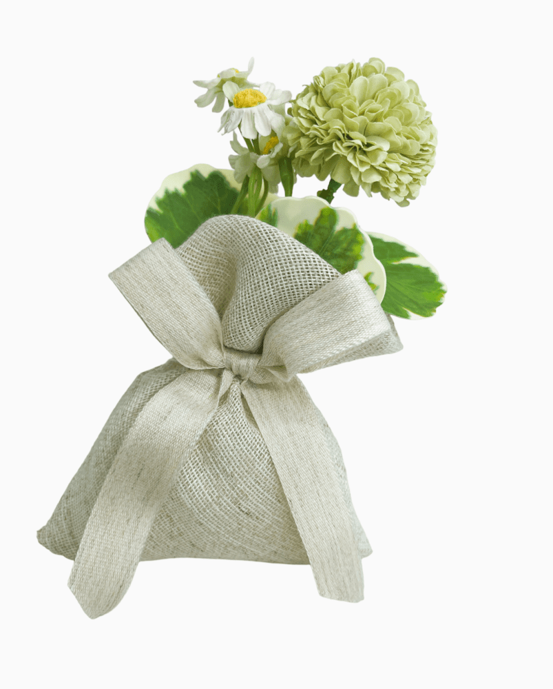 Sacch rett lino c/fiocco verde + 021998/7 10x14 - 091889+f7