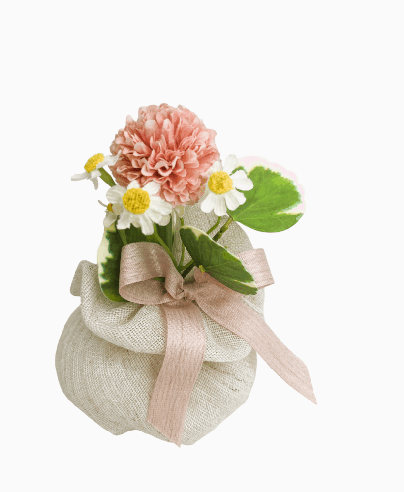 Puff lino c/fiocco rosa + 021998/2 10x14 - 091890+f2