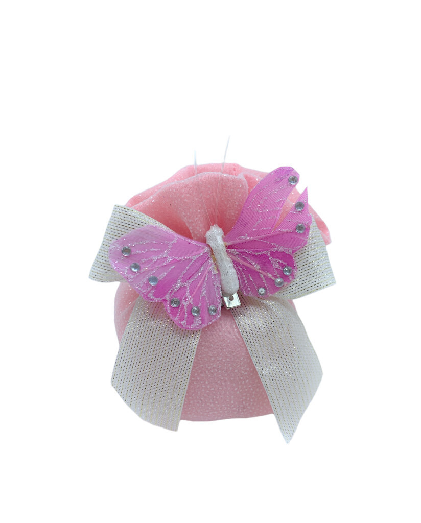 Puff rosa piccolo glitter con farfalla 6x9 cm - 091923+2