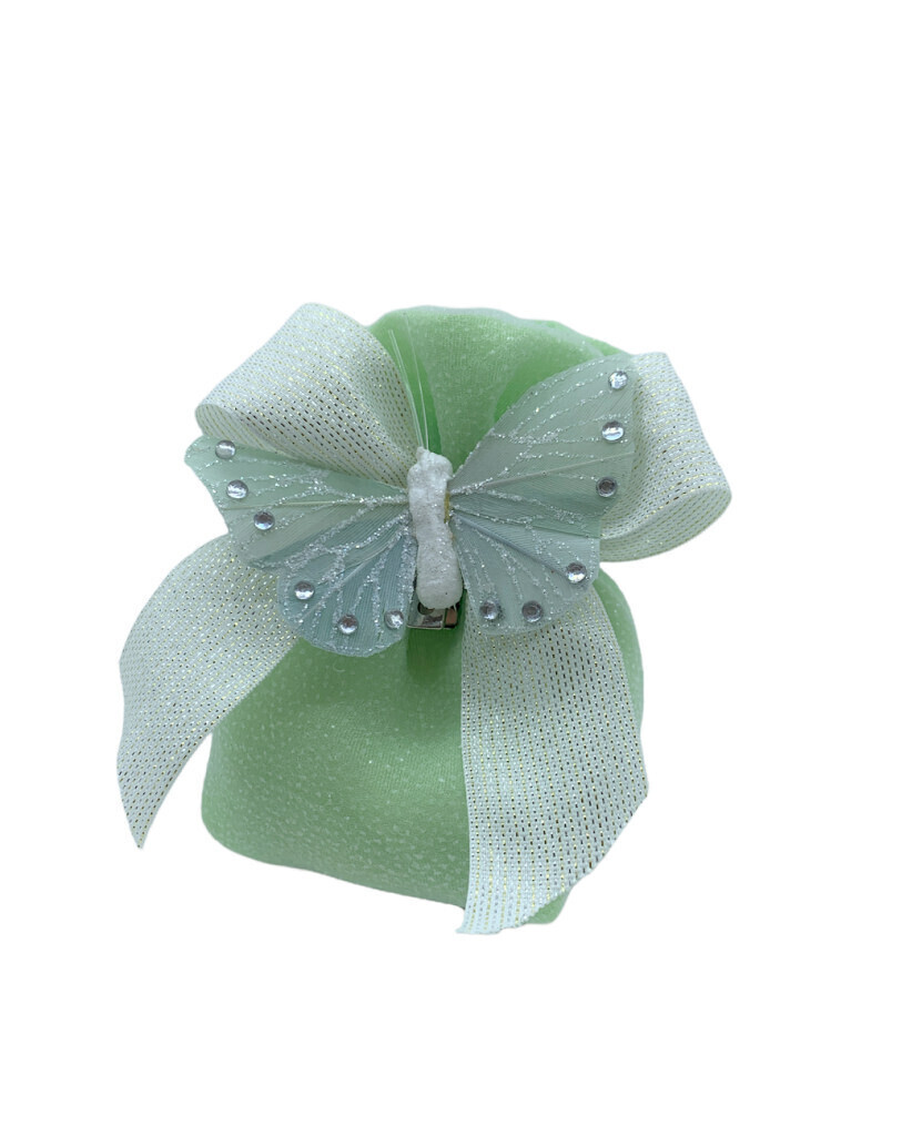 Puff verde piccolo glitter con farfalla 6x9 cm - 091923+7