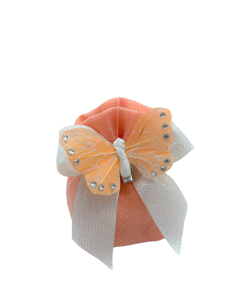 Puff arancio piccolo glitter con farfalla 6x9 cm - 091923+8