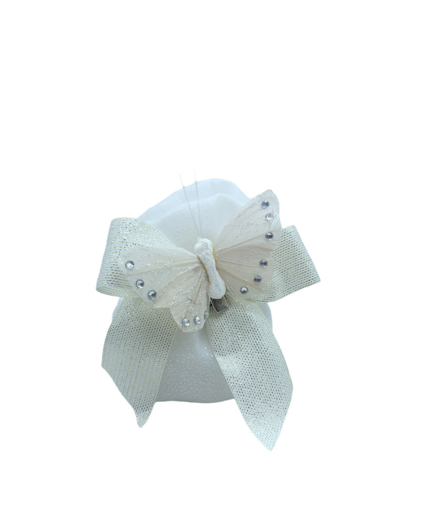 Puff bianco grande glitter con farfalla 7x11 cm - 091924+1