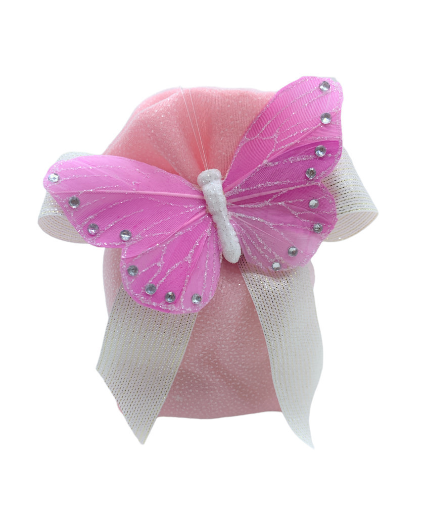 Puff rosa grande glitter con farfalla 7x11 cm - 091924+2