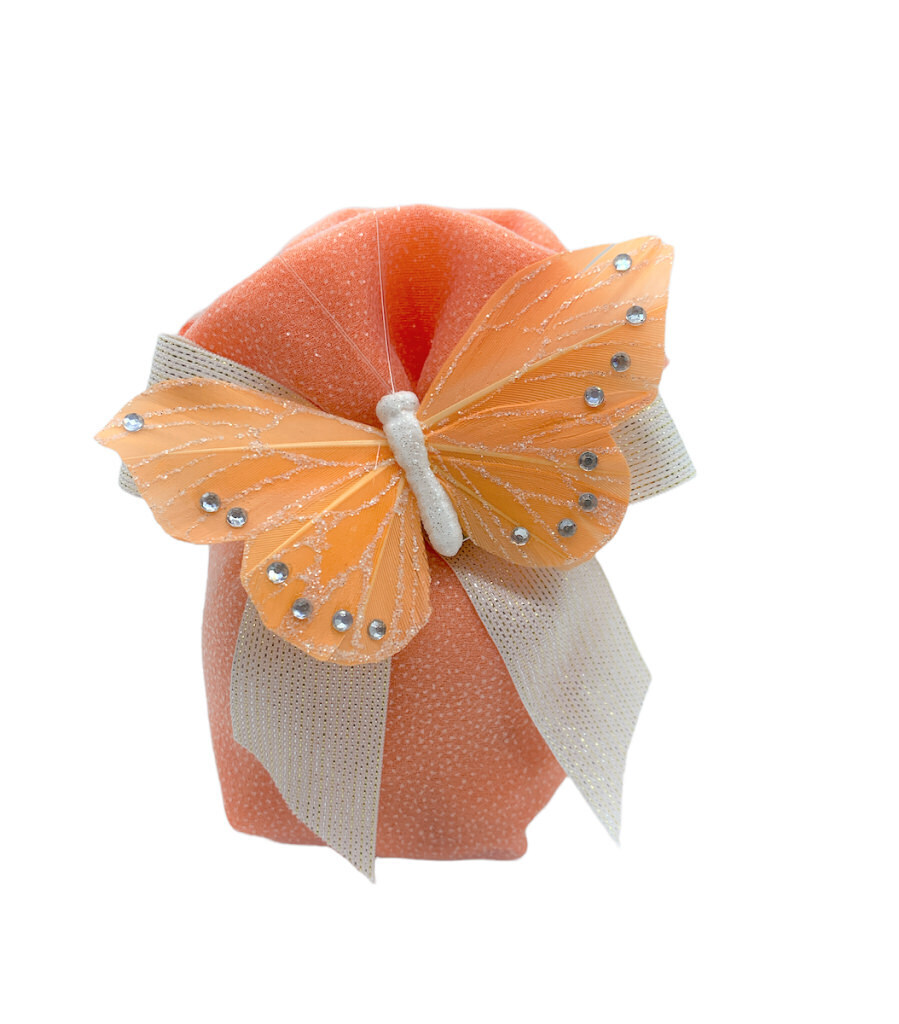 Puff arancio grande glitter con farfalla 7x11 cm - 091924+8