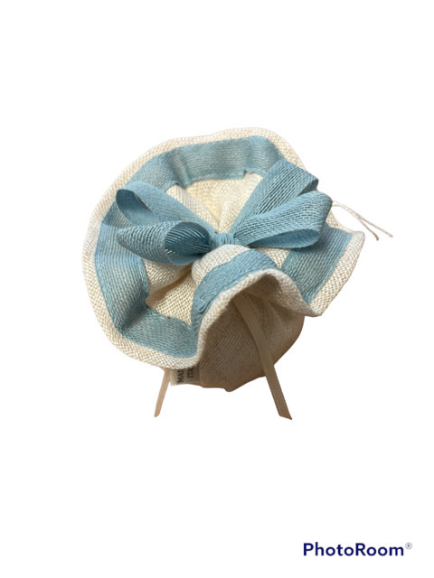 Puff o con nastro grezzo celeste 9x9 - 091928+3