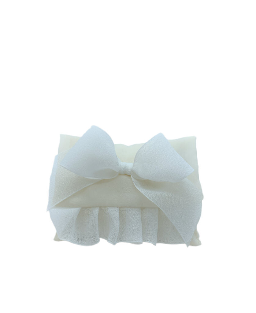 Bustina rouche e fiocco bianco 10x7 - 091937+1