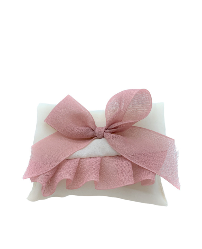 Bustina rouche e fiocco rosa 10x7 - 091937+2