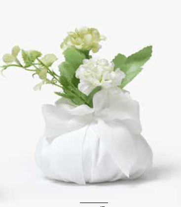 Puff tondo c/fiori verdi e fiocco 10x15 - 091975+f7