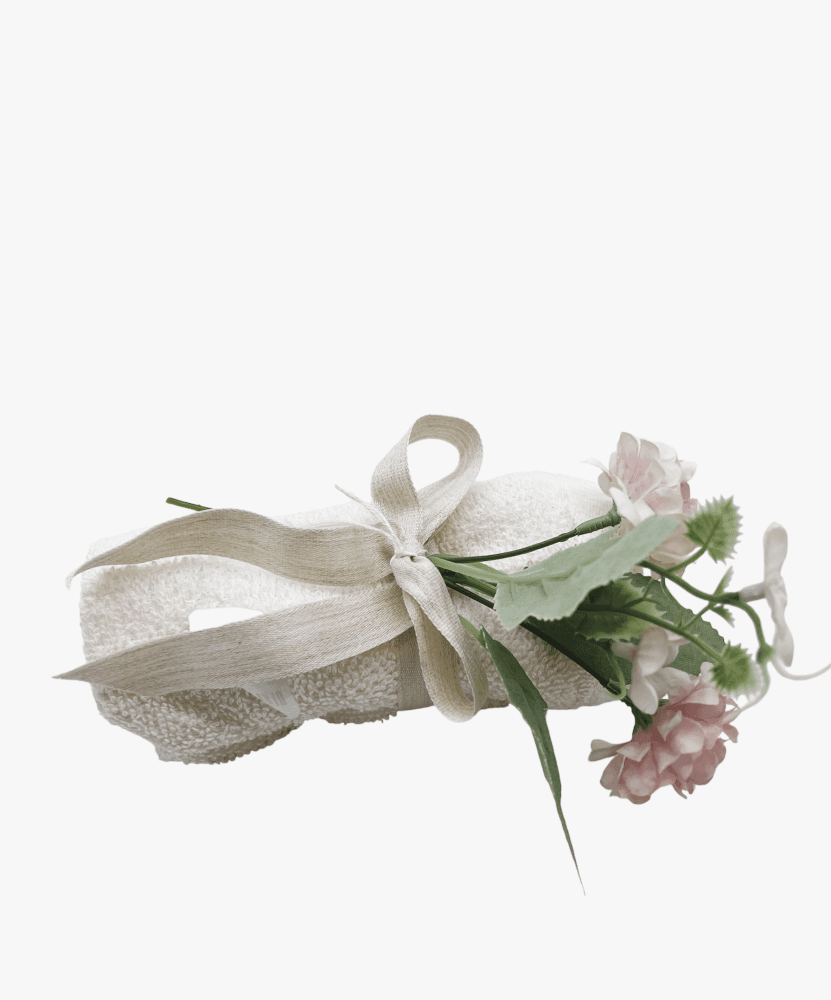 Lavetta spugna c/fiocco e fiore rosa 30x30 - 091980+f2