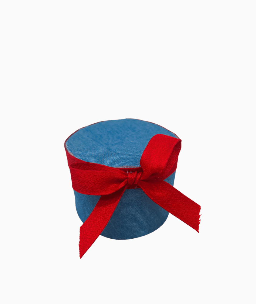 Scatolina in jeans con fiocco rosso 7,5x5 - 091984+14