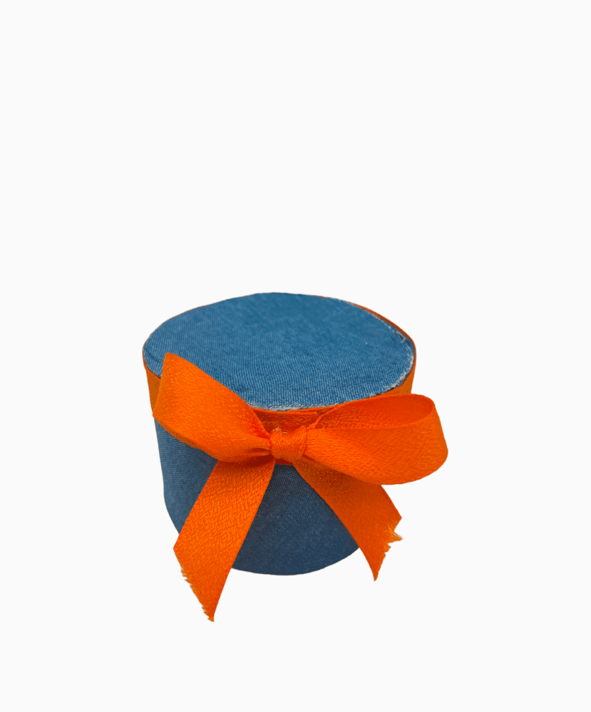 Scatolina in jeans con fiocco arancio 7,5x5 - 091984+8