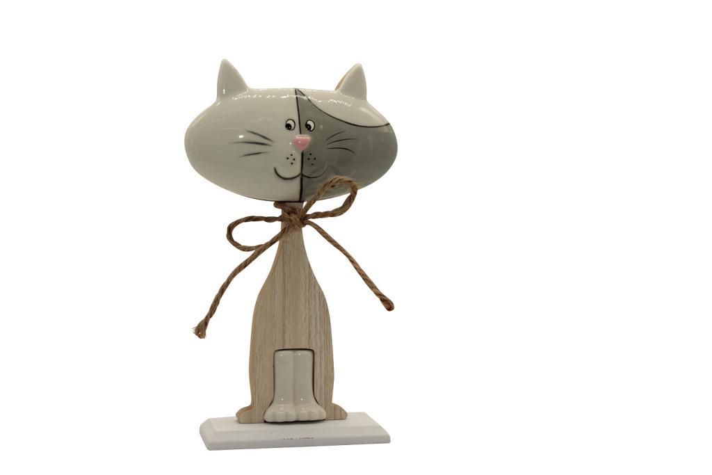 Gatto grande in legno e porcellana 10x5x20,5 - a5506