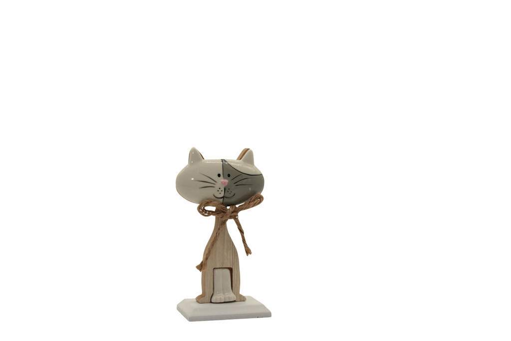 Gatto piccolo in legno e porcellana 6,5x5x13 - a5507