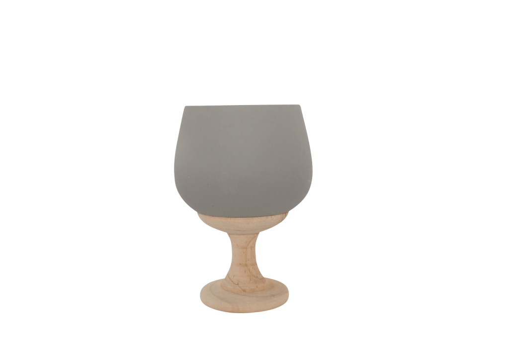 Bicchiere grande cemento con base legno 16,5x23 - a9803