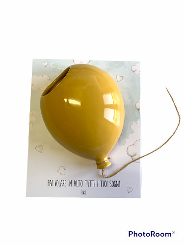 Portapianta palloncino giallo 17x21x7 + forex tag - b4704+a13