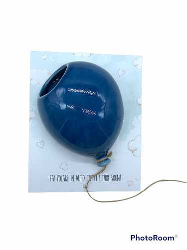 Portapianta palloncino blu 17x21x7 + forex tag - b4704+a16