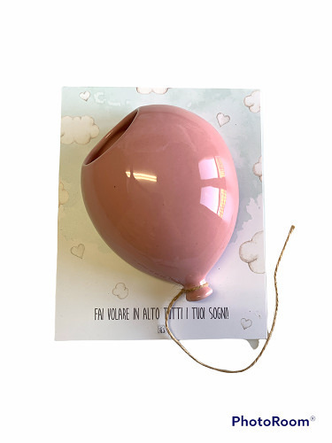 Portapianta palloncino rosa 17x21x7 + forex tag - b4704+a2