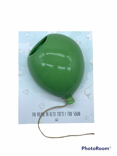 Portapianta palloncino verde 17x21x7 + forex tag - b4704+a7