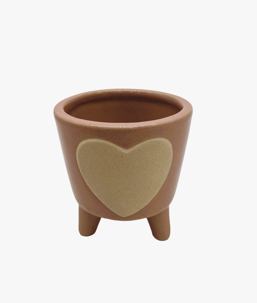 Vasetto cuore c/piedini rosa 7,5x8 + tag - b9201+2