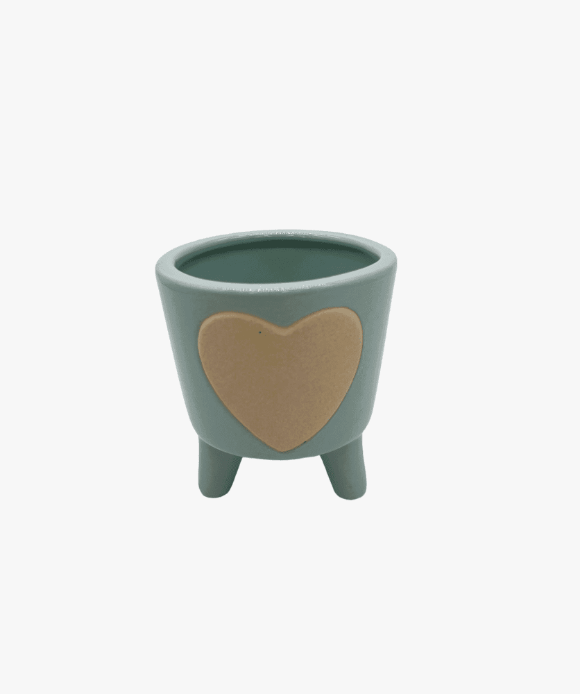 Vasetto cuore c/piedini verde 7,5x8 + tag - b9201+7